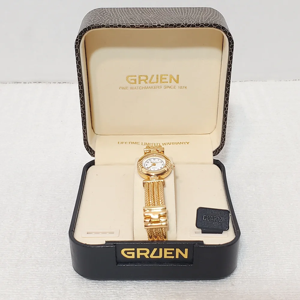 Vintage Gruen Women’s Gold Tone Quartz Watch Stainless Steel White Dial